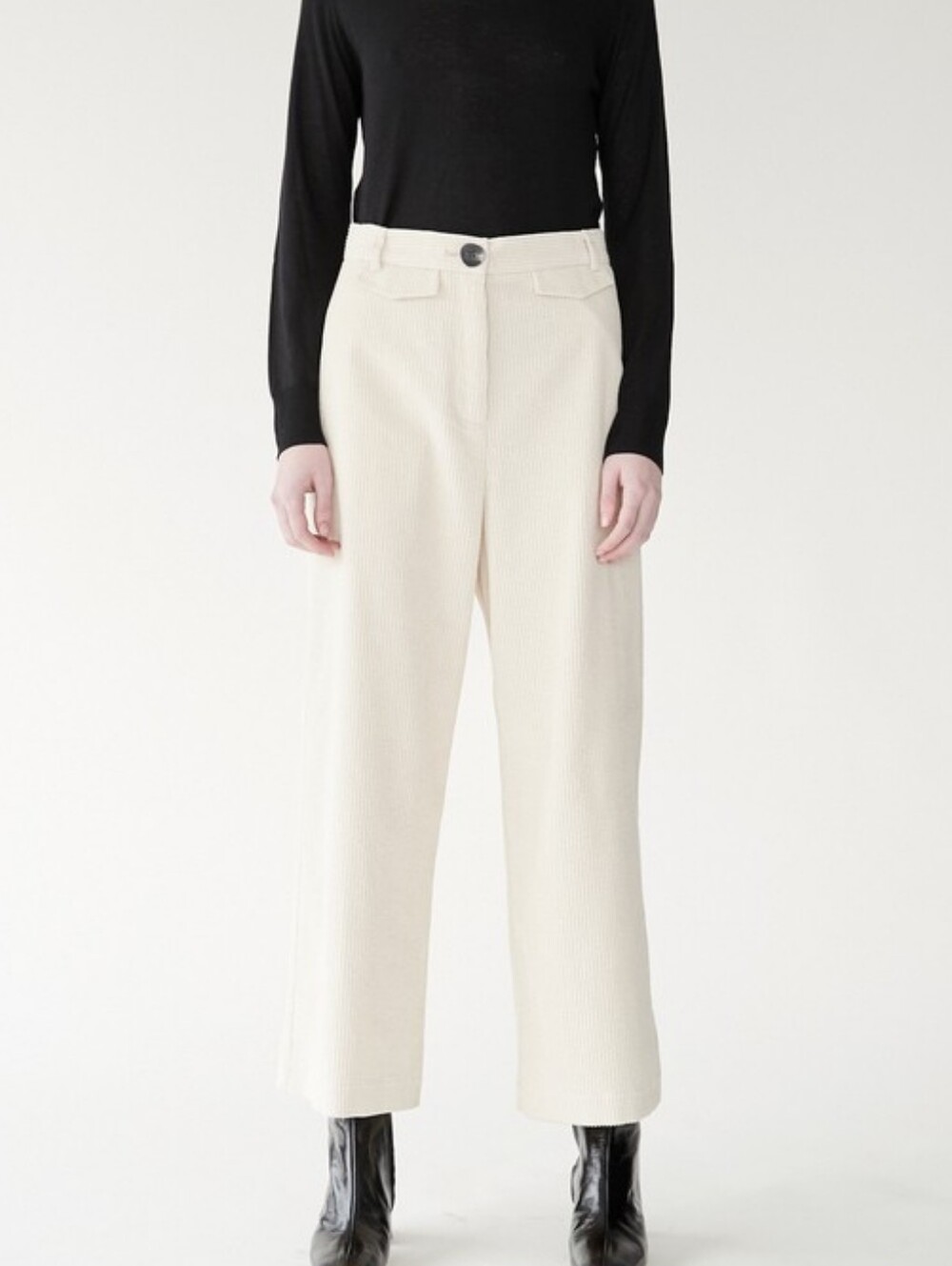Mijeong Park Cream Wide Leg Crop Corduroy Pants